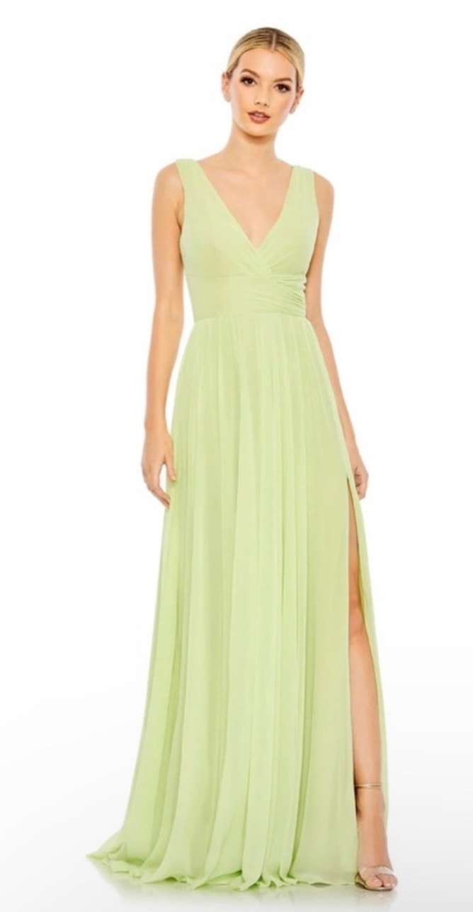 Mac Duggal Ieena Lime Green Chiffon Gown - Size 6 Nwot